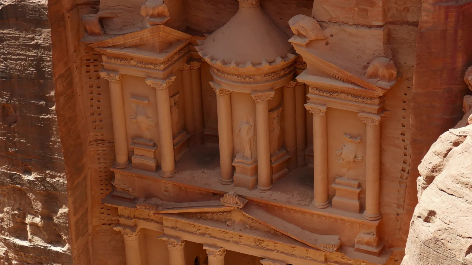 Al-Khazneh, the Treasury, carved into the rose sandstone at Petra, Jordan